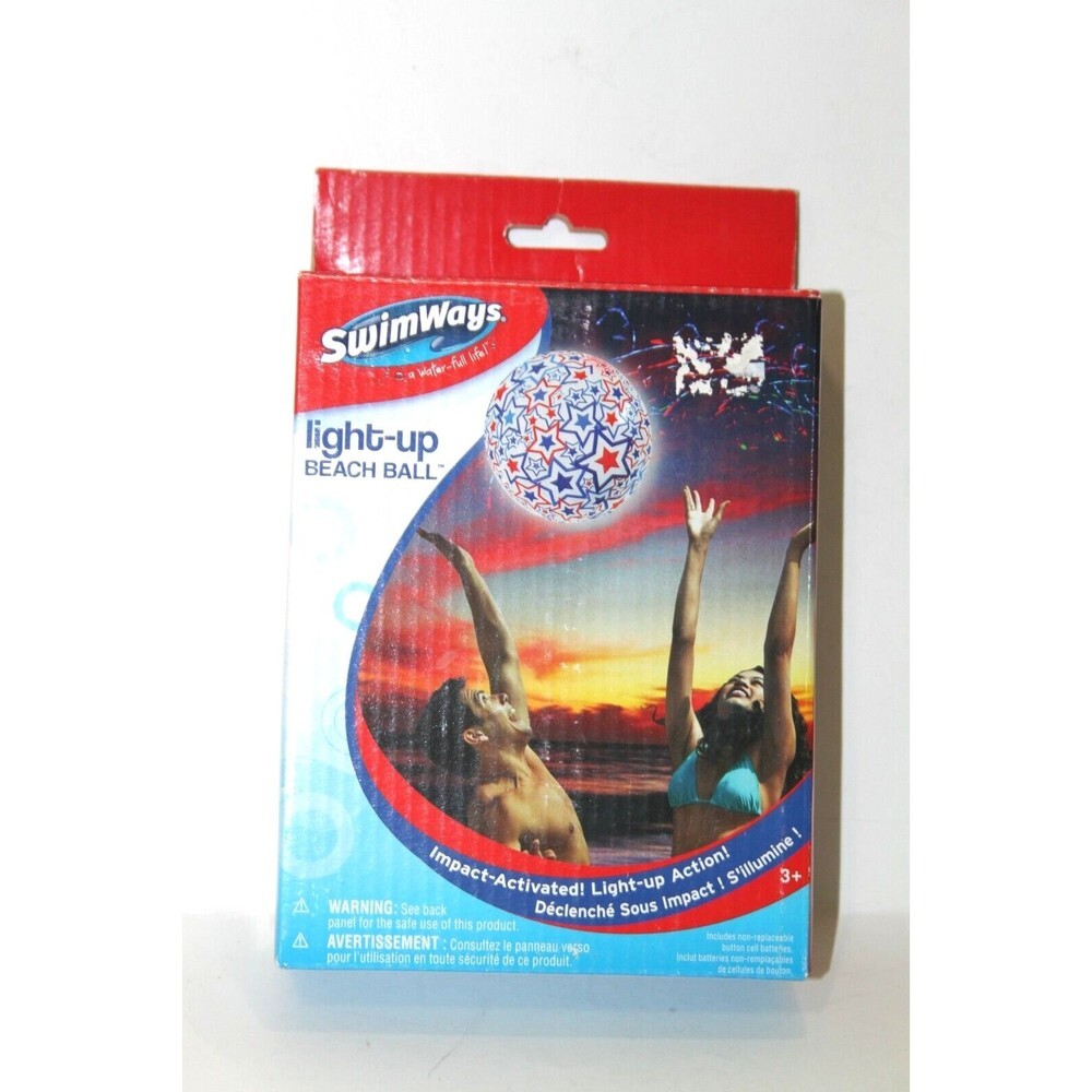 Swimways Light Up Beach Ball Red White Blue Star Design